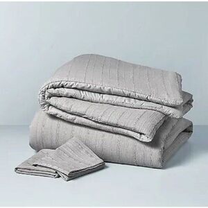 Hearth & Hand Magnolia Duvet Set Gray Striped Washed Loop Full Qu…
